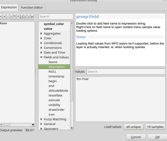 updated values in map label editor expressions dialog
